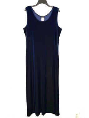 VTG Helene Blake Velvet Maxi Dress Womens 18 Navy Blue Evening Formal Sleeveless
